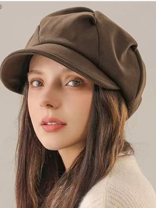 Women\'s Folds Wool Newsboy Cap Soft Brim Convertible to Beret Style